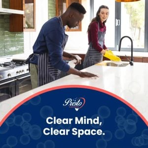 2 people cleaning kitchen counter