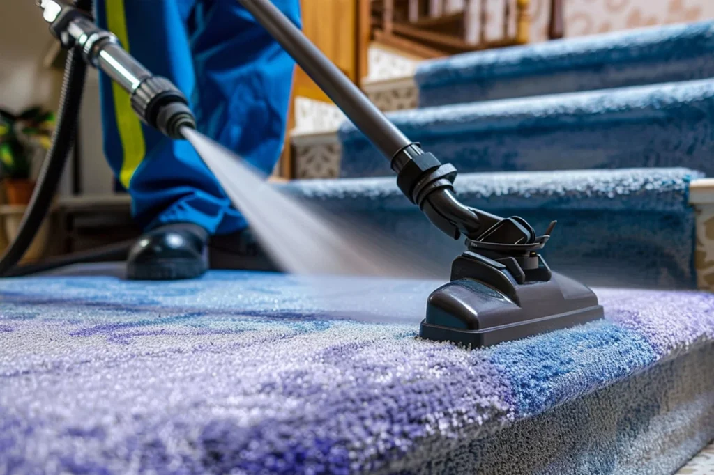 A person is using a special machine for cleaning carpet