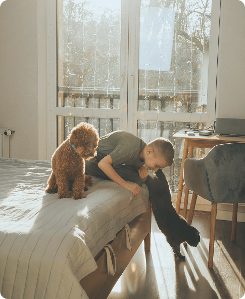 Child with pets in a clean home